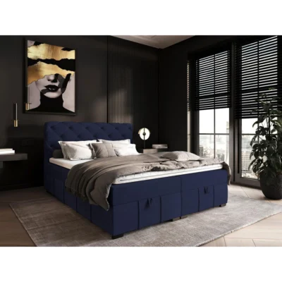 Fun Möbel Boxspringbett GISEL in Blau, Liegefläche 120x200 cm – mit Bettkasten, Bonellfederkern